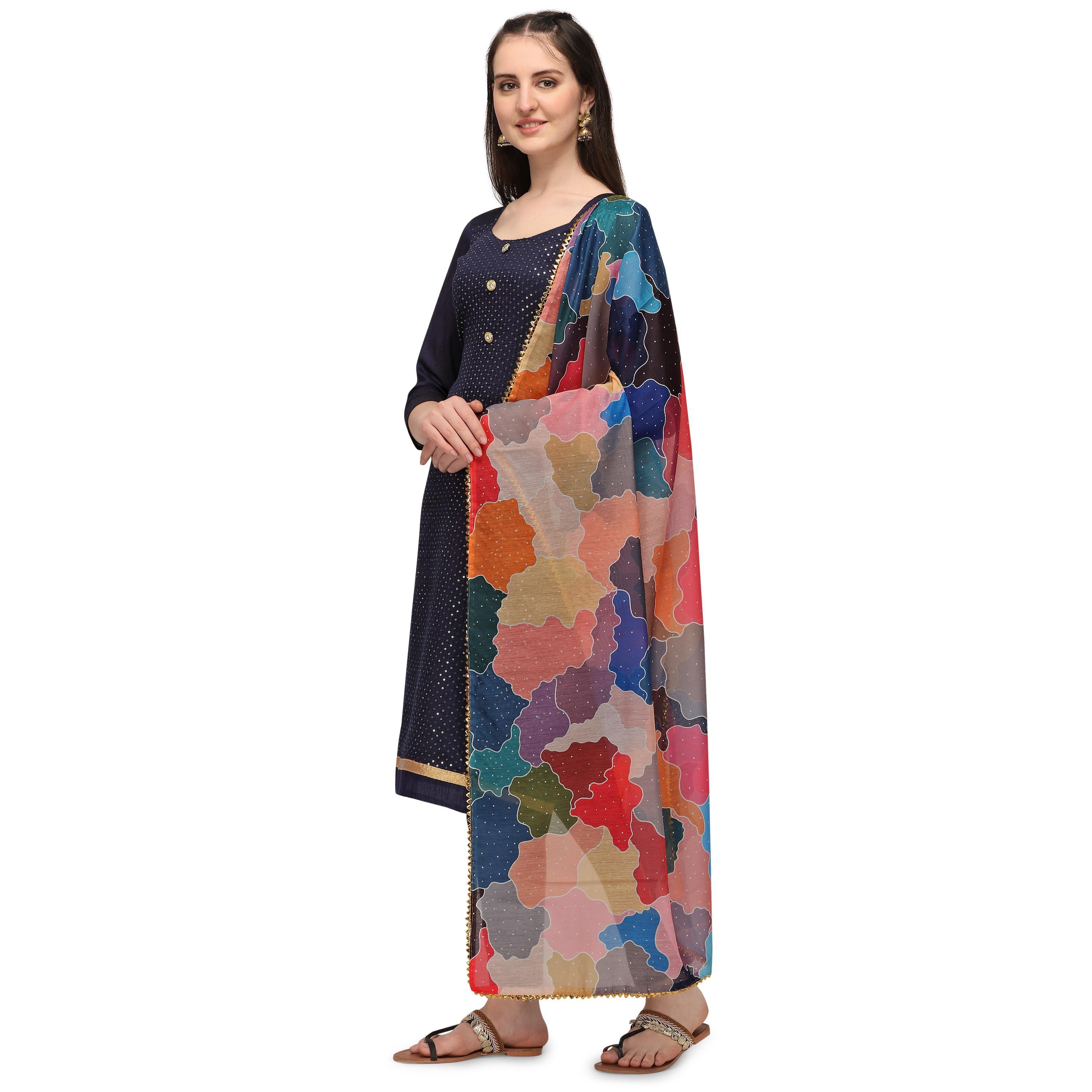 Iris - Navy Blue Casual Zairas Cotton Suit - Peachmode