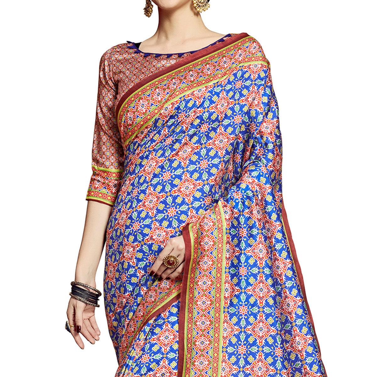 Jazzy Blue Colored Festive Wear Printed Silk Saree - Peachmode