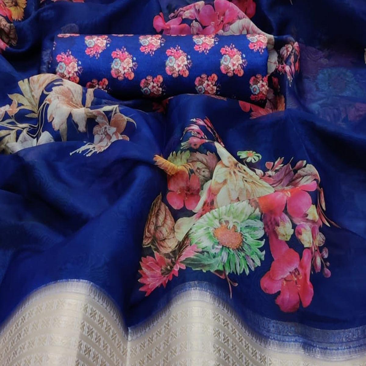 Jazzy Blue Colored Partywear Digital Printed Georgette Saree - Peachmode