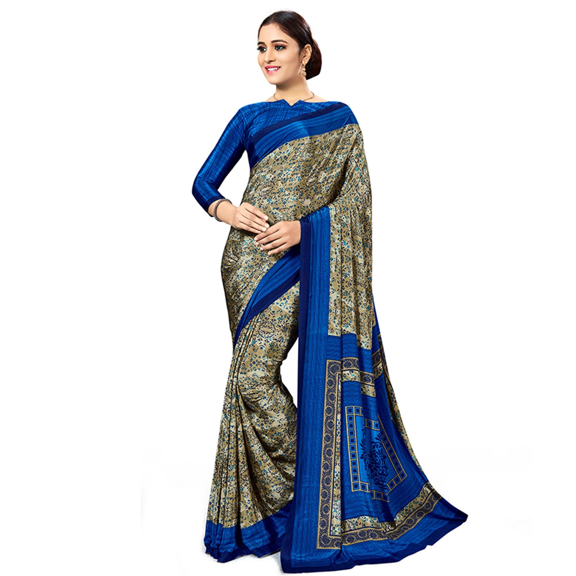 Jazzy Dark Beige Colored Casual Wear Printed Crepe Saree - Peachmode