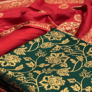 Jazzy Green Colored Casual Wear Woven Banarasi Silk Dress Material - Peachmode