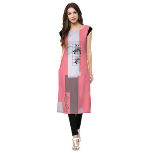 Jazzy Light Pink Colored Casual Printed Crepe Kurti - Peachmode