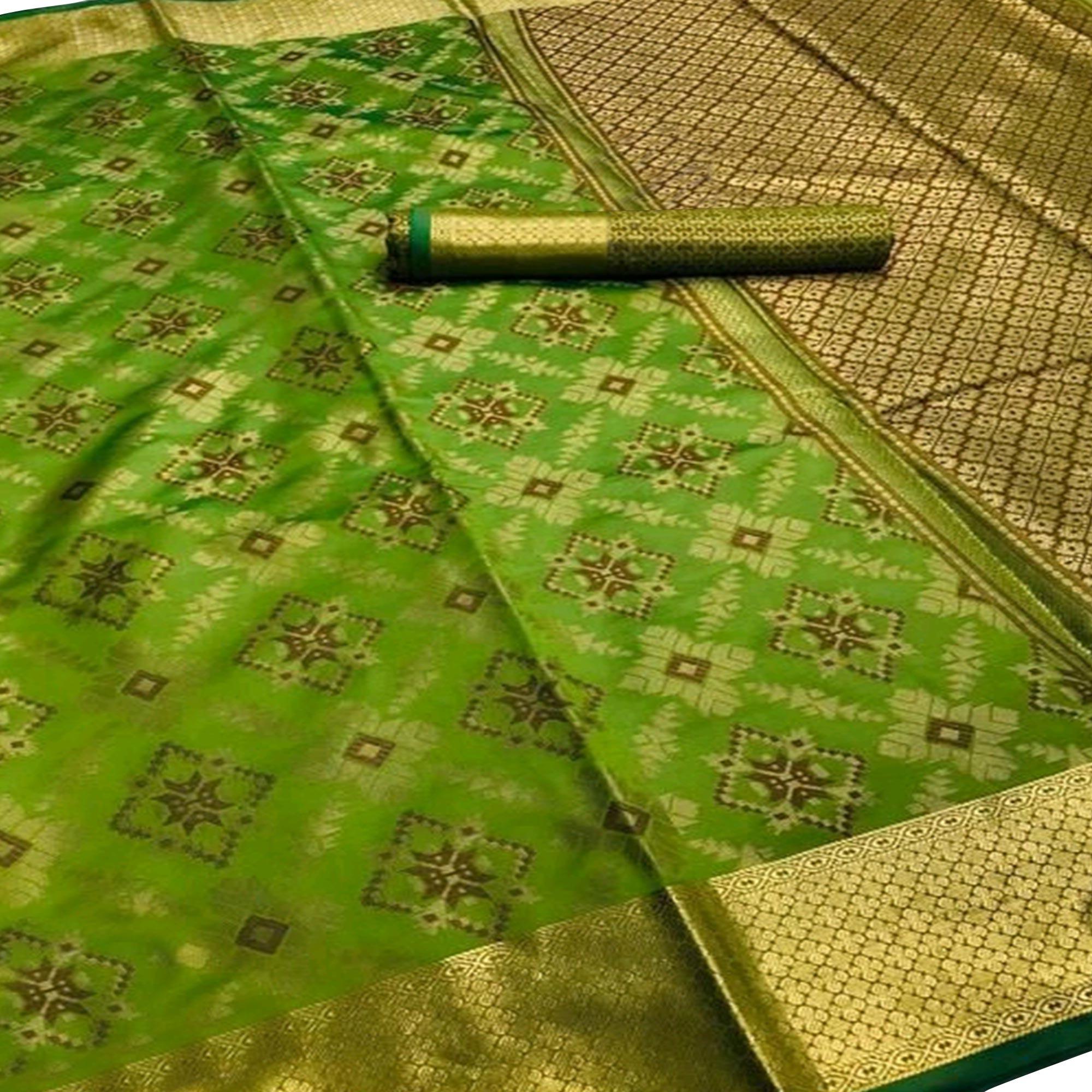 Jazzy Olive Green Colored Festive Wear Woven Silk Saree - Peachmode