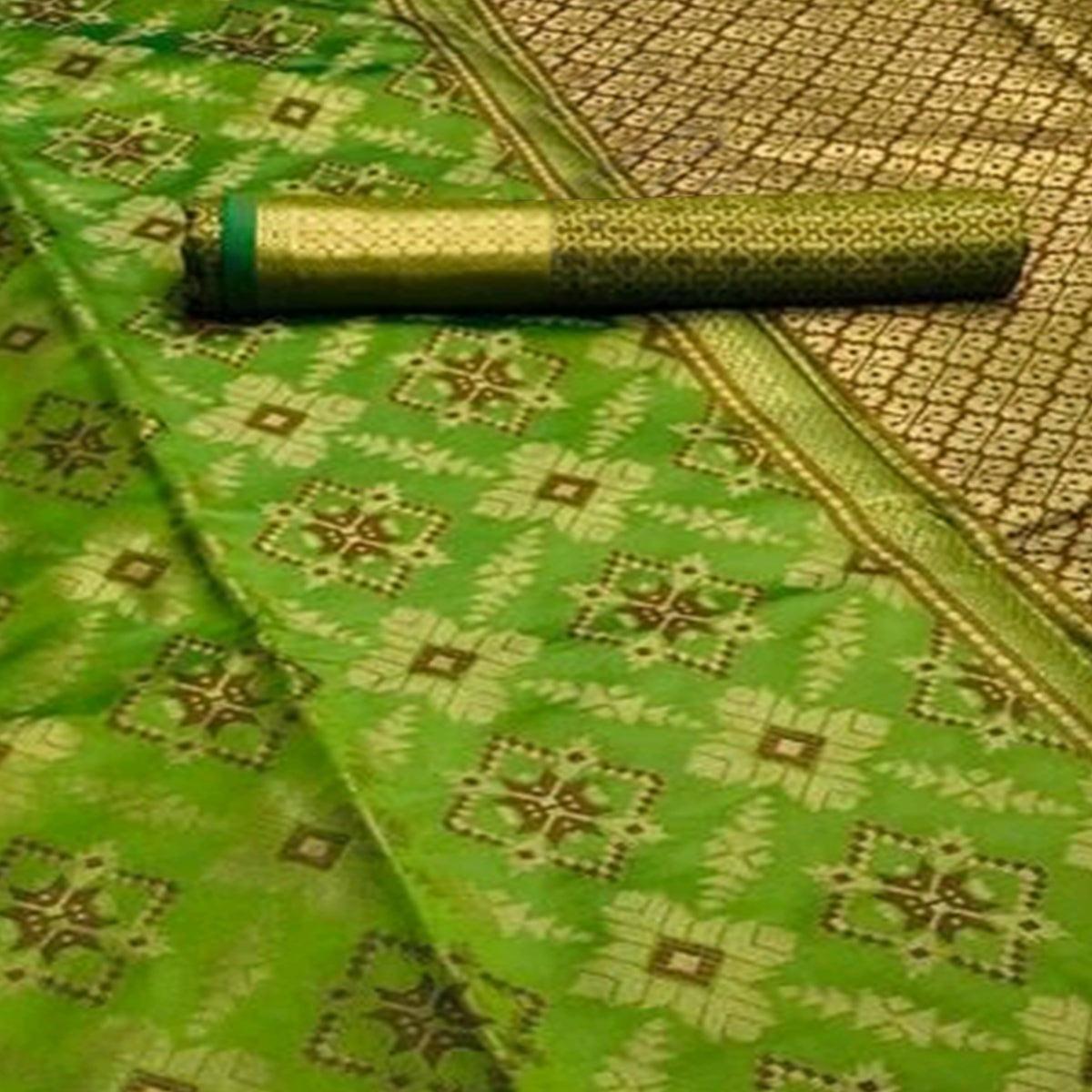 Jazzy Olive Green Colored Festive Wear Woven Silk Saree - Peachmode