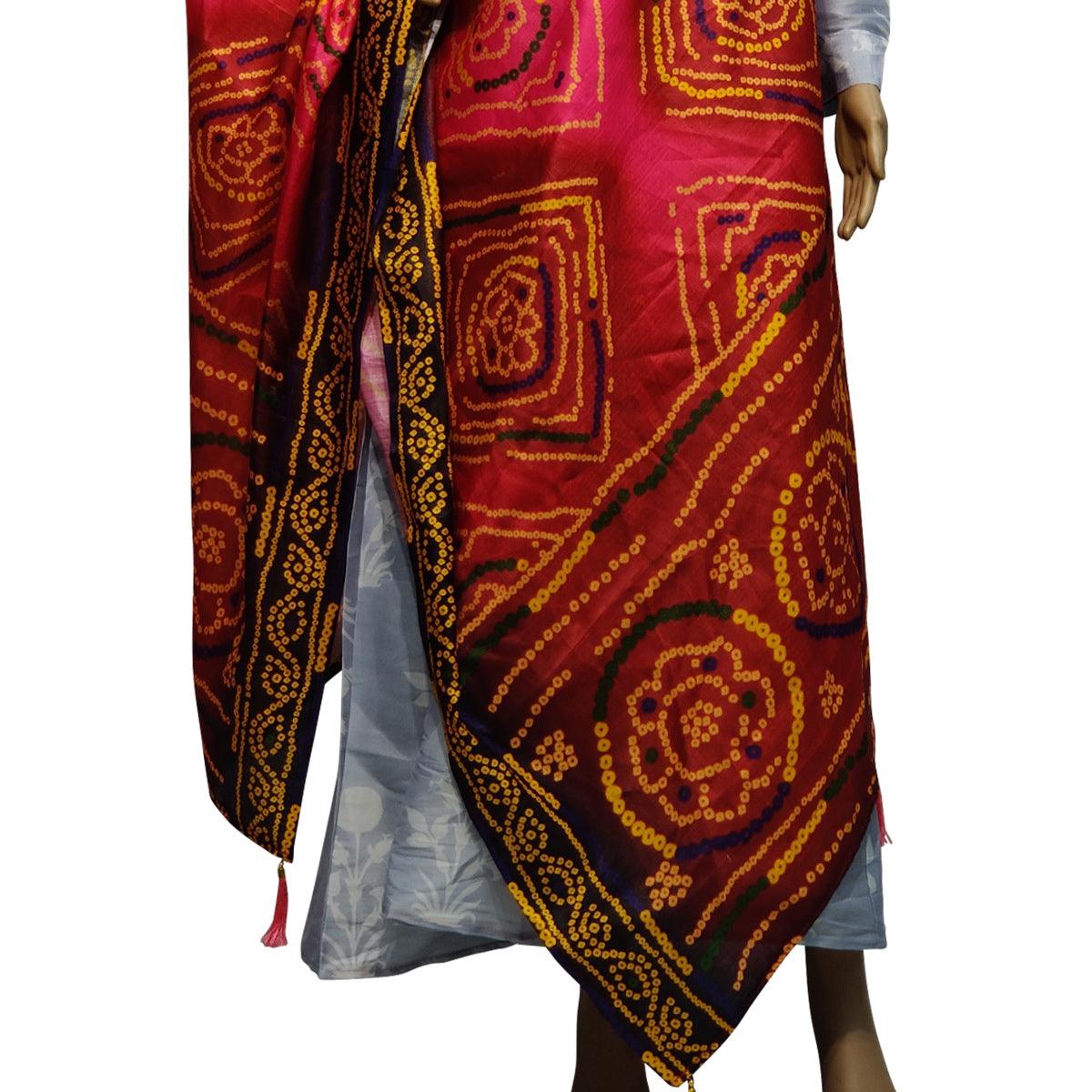 Jazzy Pink Colored Casual Wear Printed Cotton Silk Dupatta With Tassels - Peachmode