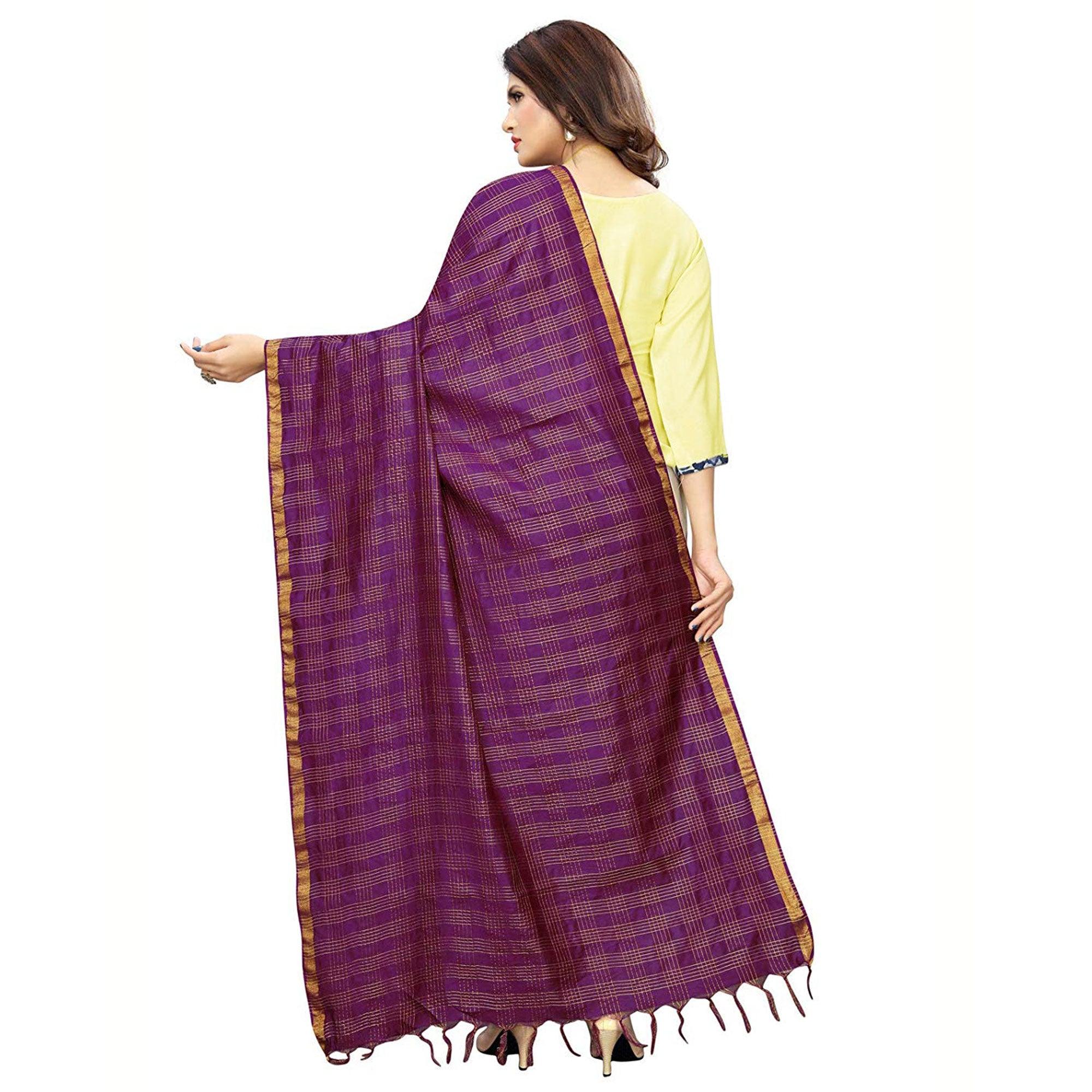 Jazzy Purple Colored Festive Wear Cotton Silk Dupatta - Peachmode