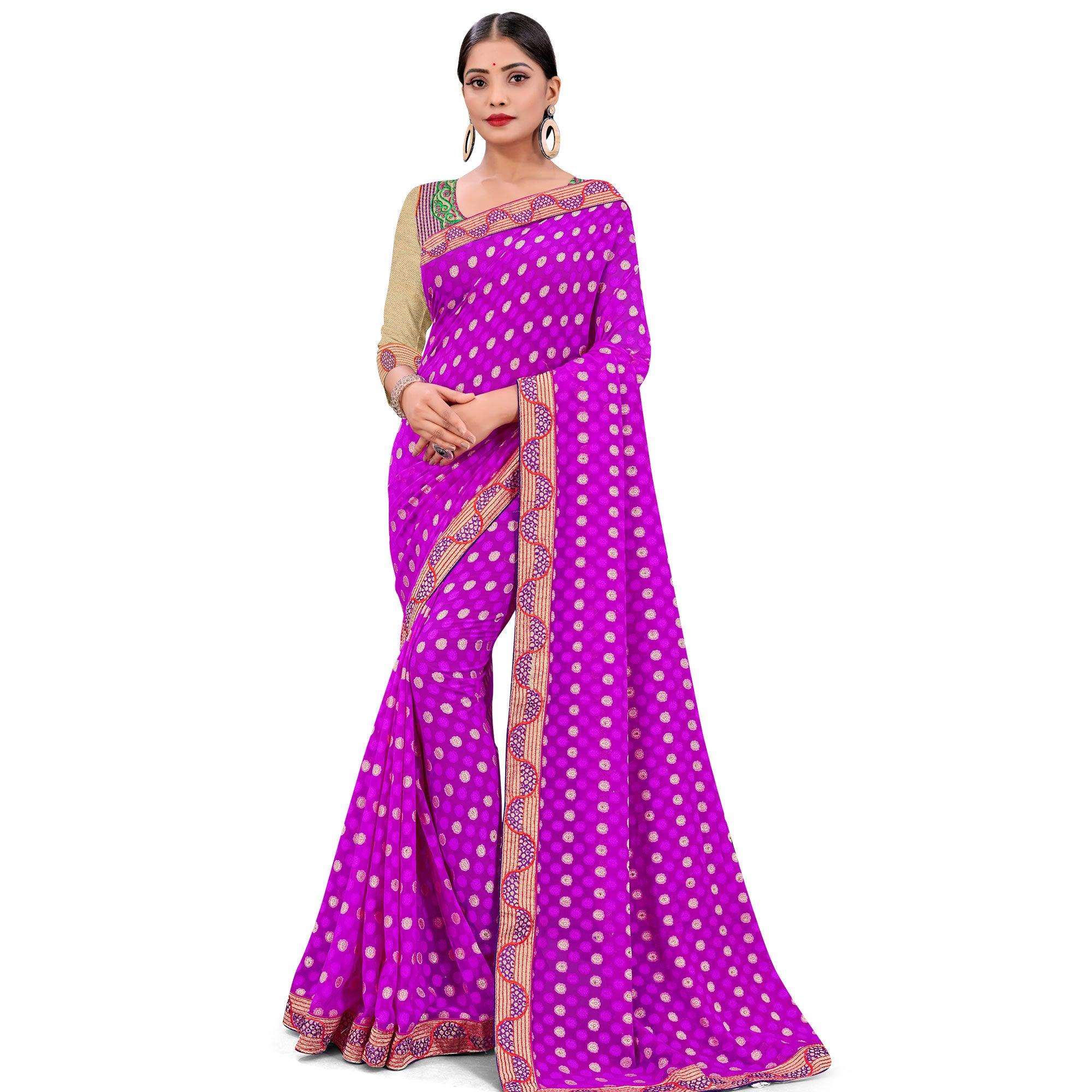 Jazzy Purple Colored Party Wear Georgette Saree - Peachmode