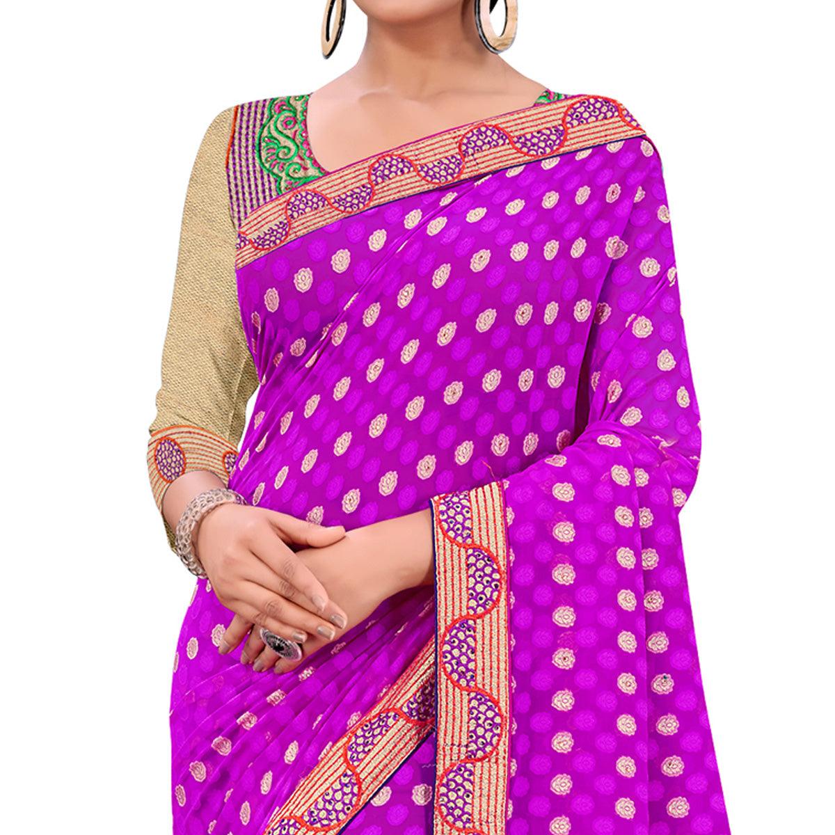 Jazzy Purple Colored Party Wear Georgette Saree - Peachmode