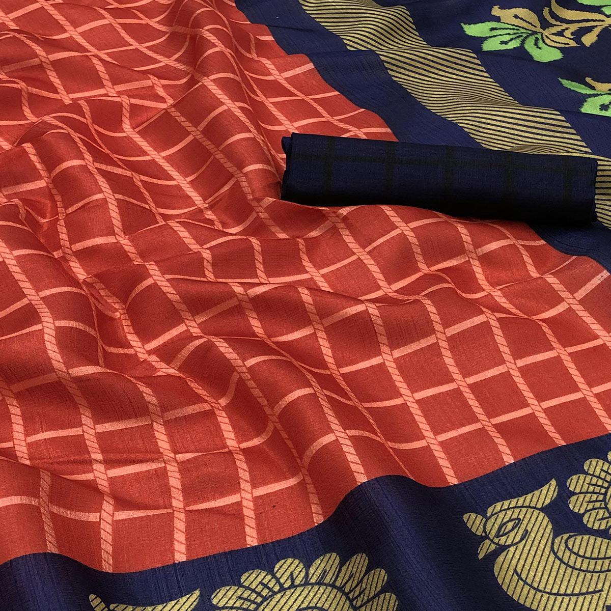 Jazzy Red Colored Festive Wear Woven Art Silk Saree - Peachmode