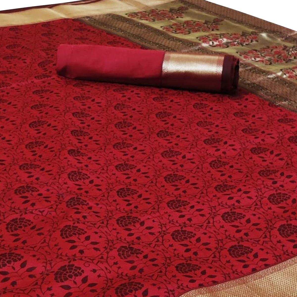 Jazzy Red Colored Festive Wear Woven Heavy Silk Saree - Peachmode