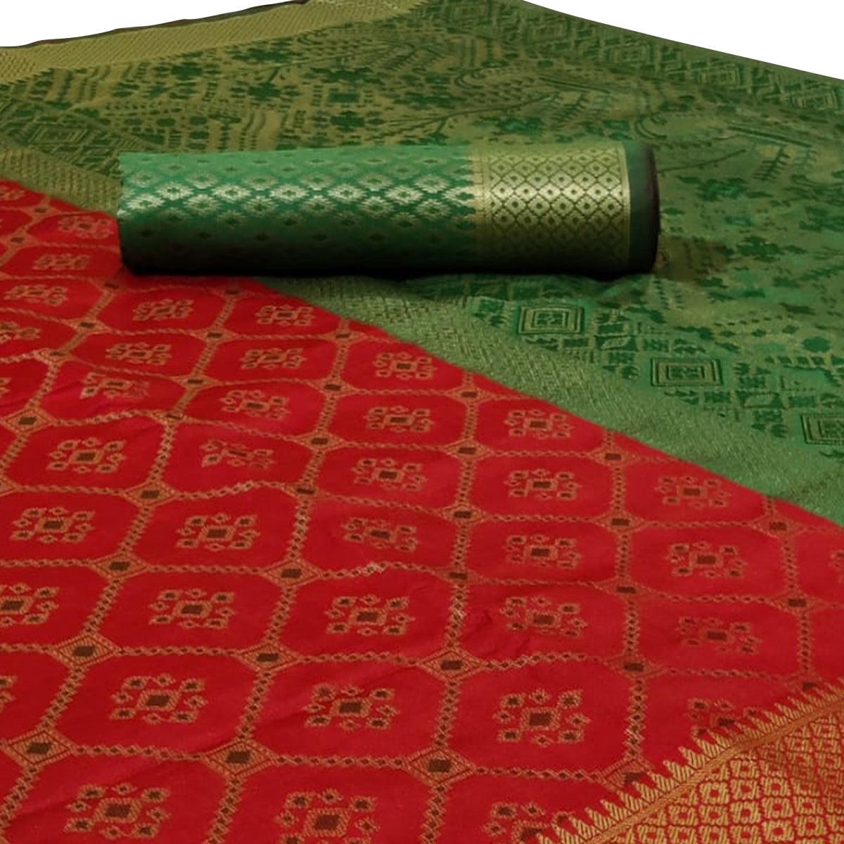 Jazzy Red Colored Festive Wear Woven Silk Saree - Peachmode