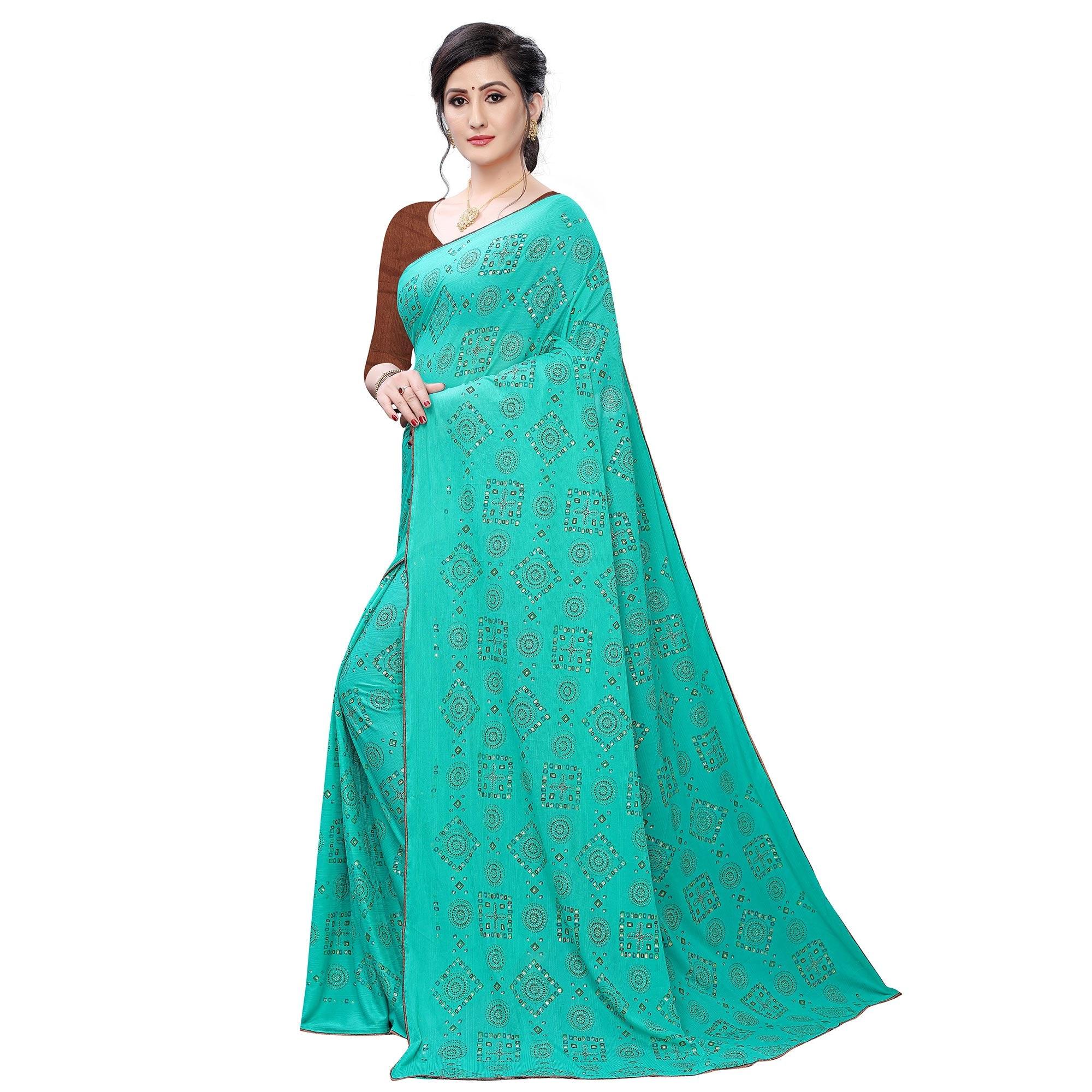 Jazzy Sea Green Colored Casual Wear Printed Art Silk Saree - Peachmode