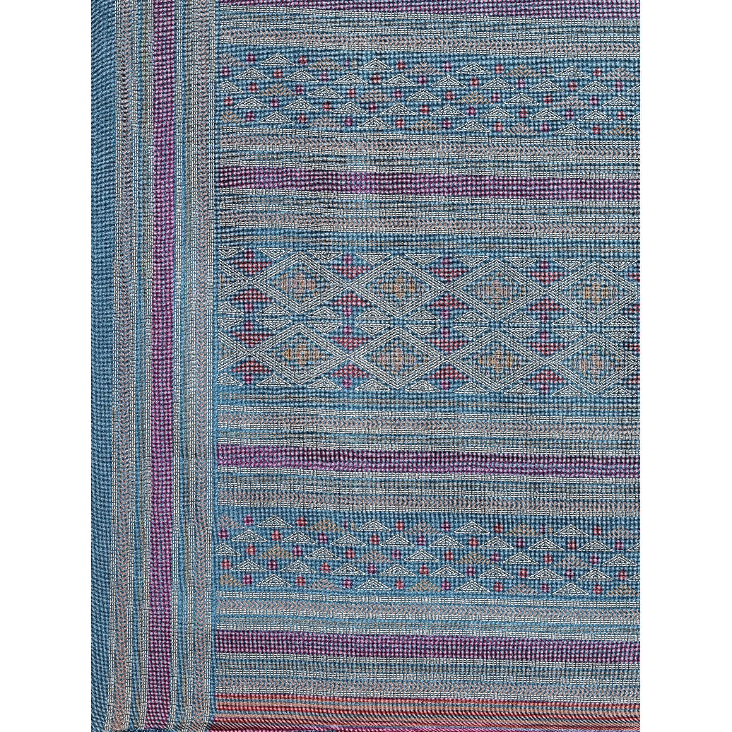 Jazzy Teal Blue Colored Casual Wear Printed Jute Silk Saree - Peachmode