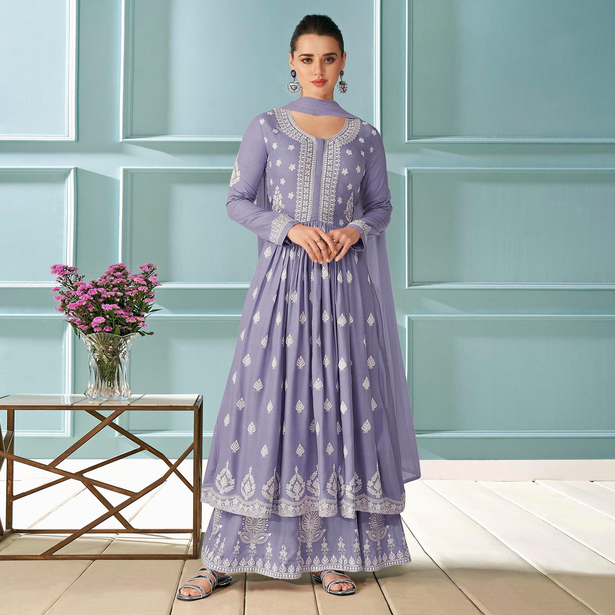 Lavender And Maroon Palazzo Suits Pack of 2 - Peachmode