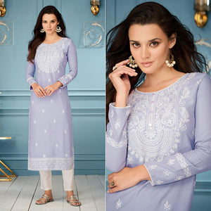 Lavender Casual Wear Embroidered Rayon Kurti - Peachmode