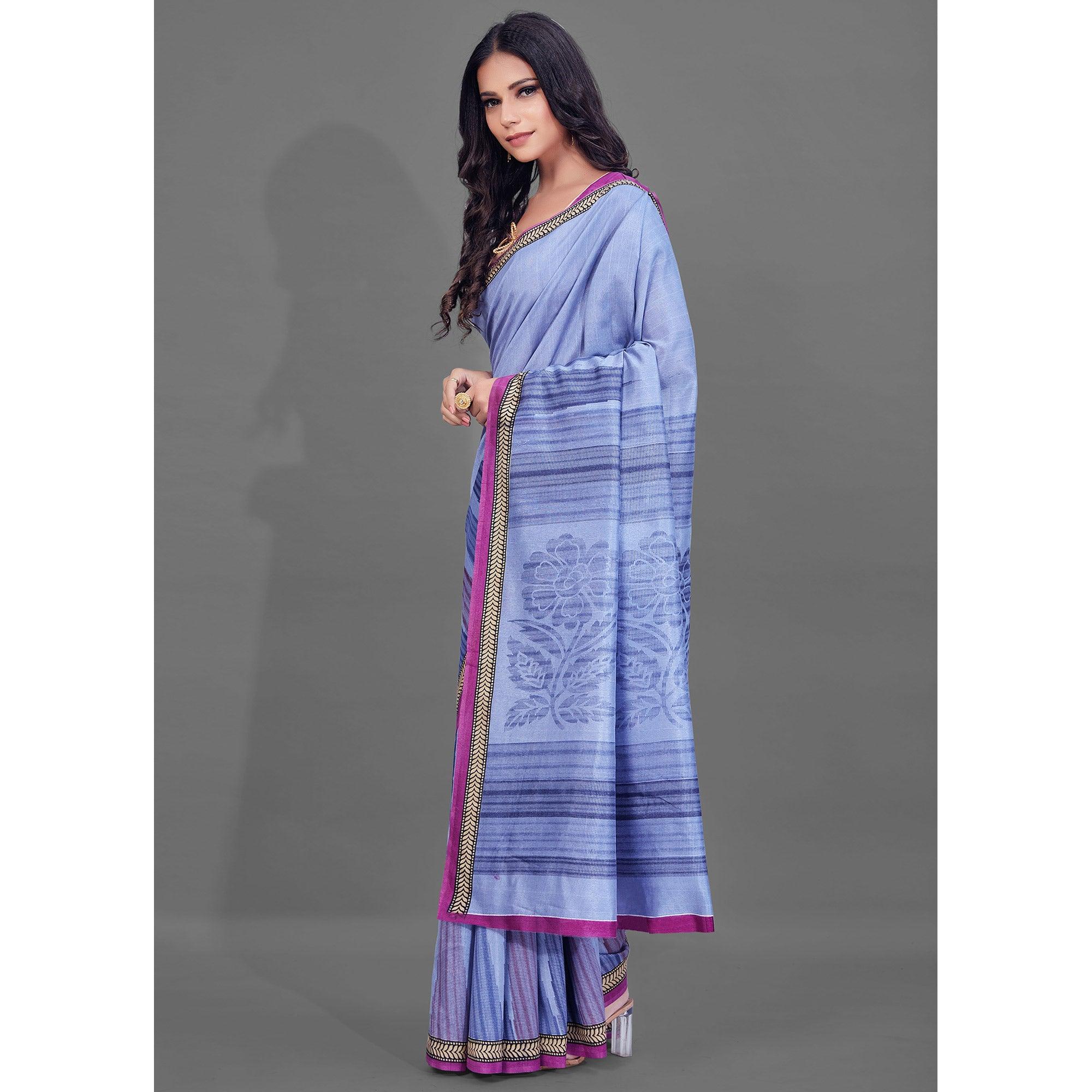 Lavender Casual Wear Printed Bhagalpuri Silk Saree - Peachmode