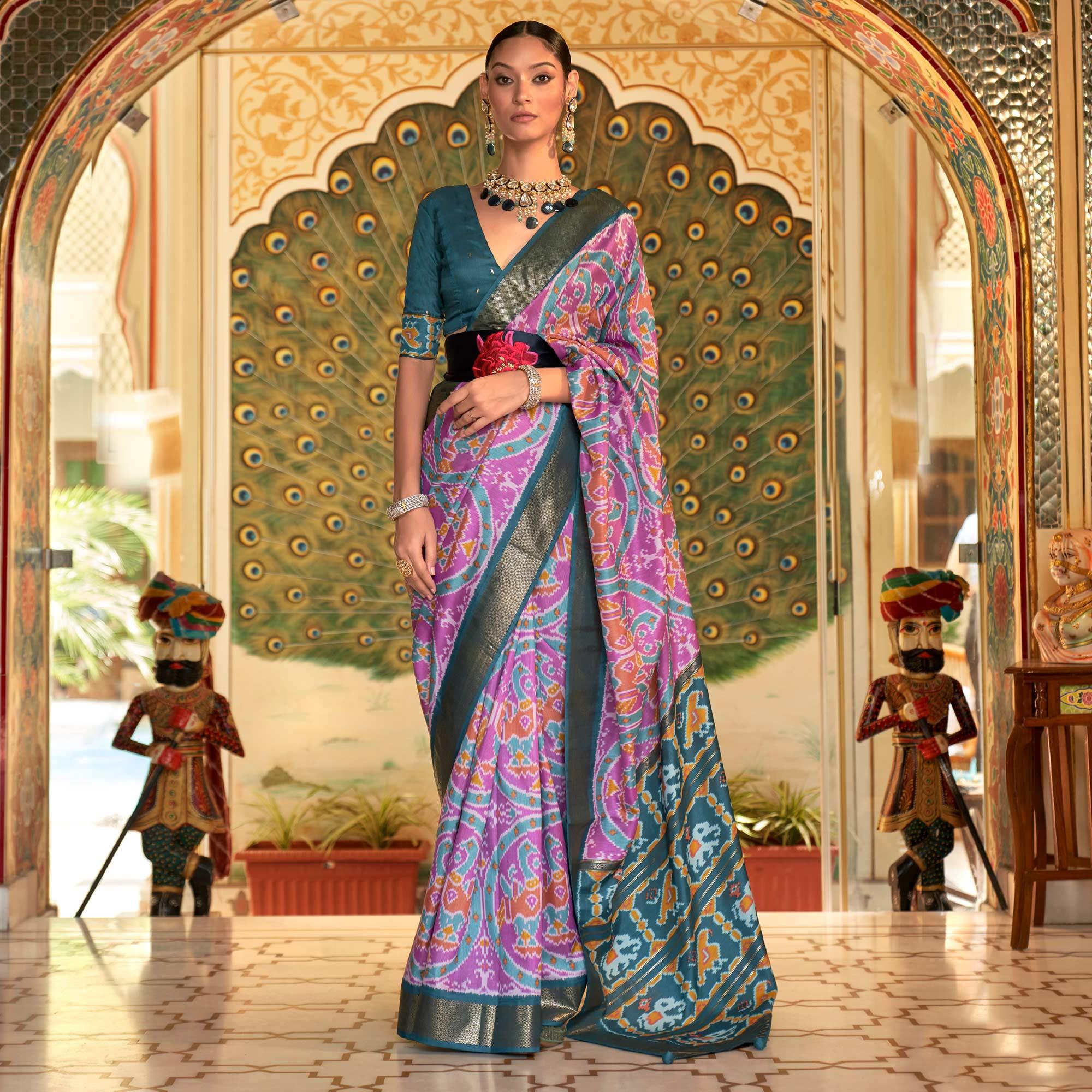 Lavender Digital Patola Printed Silk Saree - Peachmode