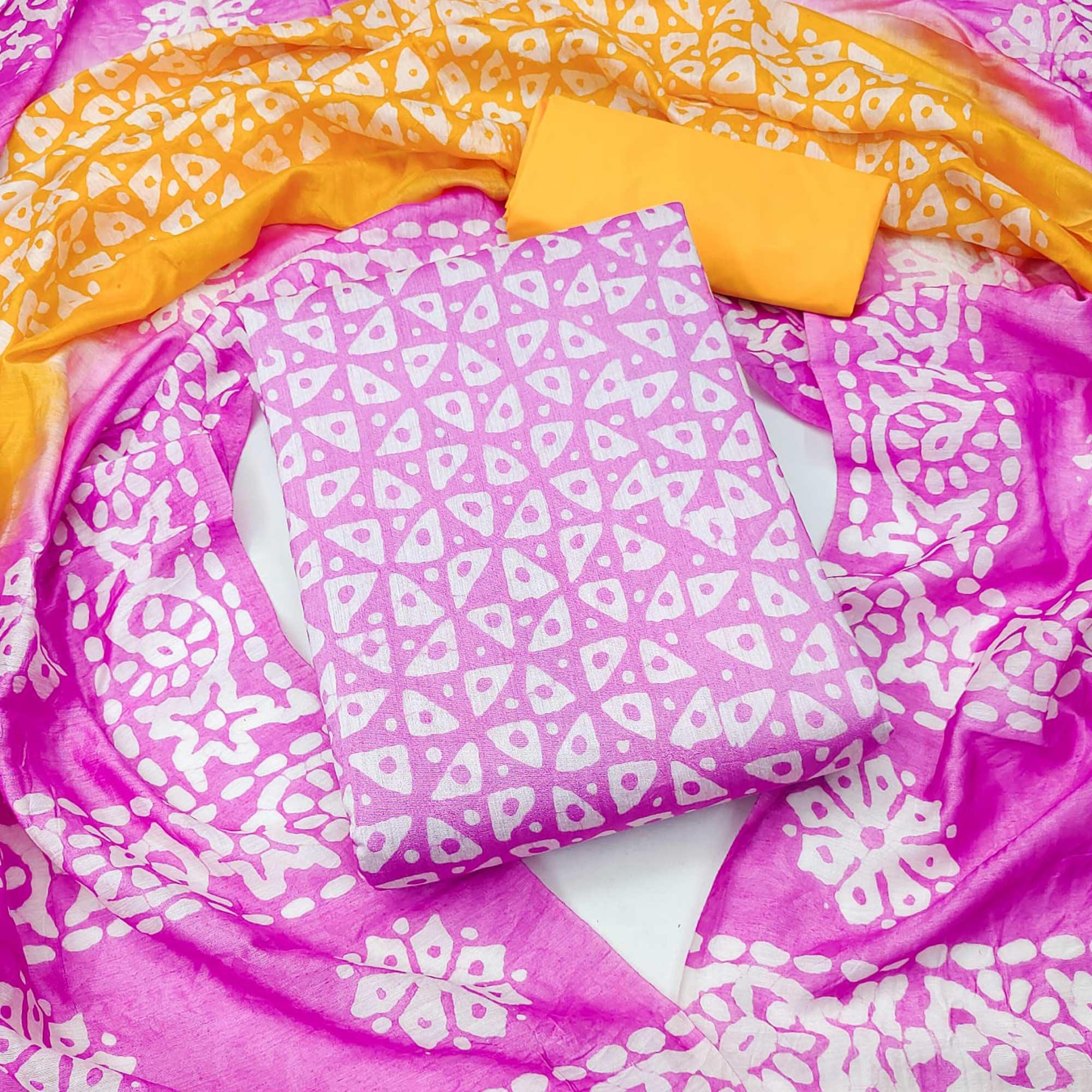 Lavender Geometric Printed Pure Cotton Dress Material - Peachmode