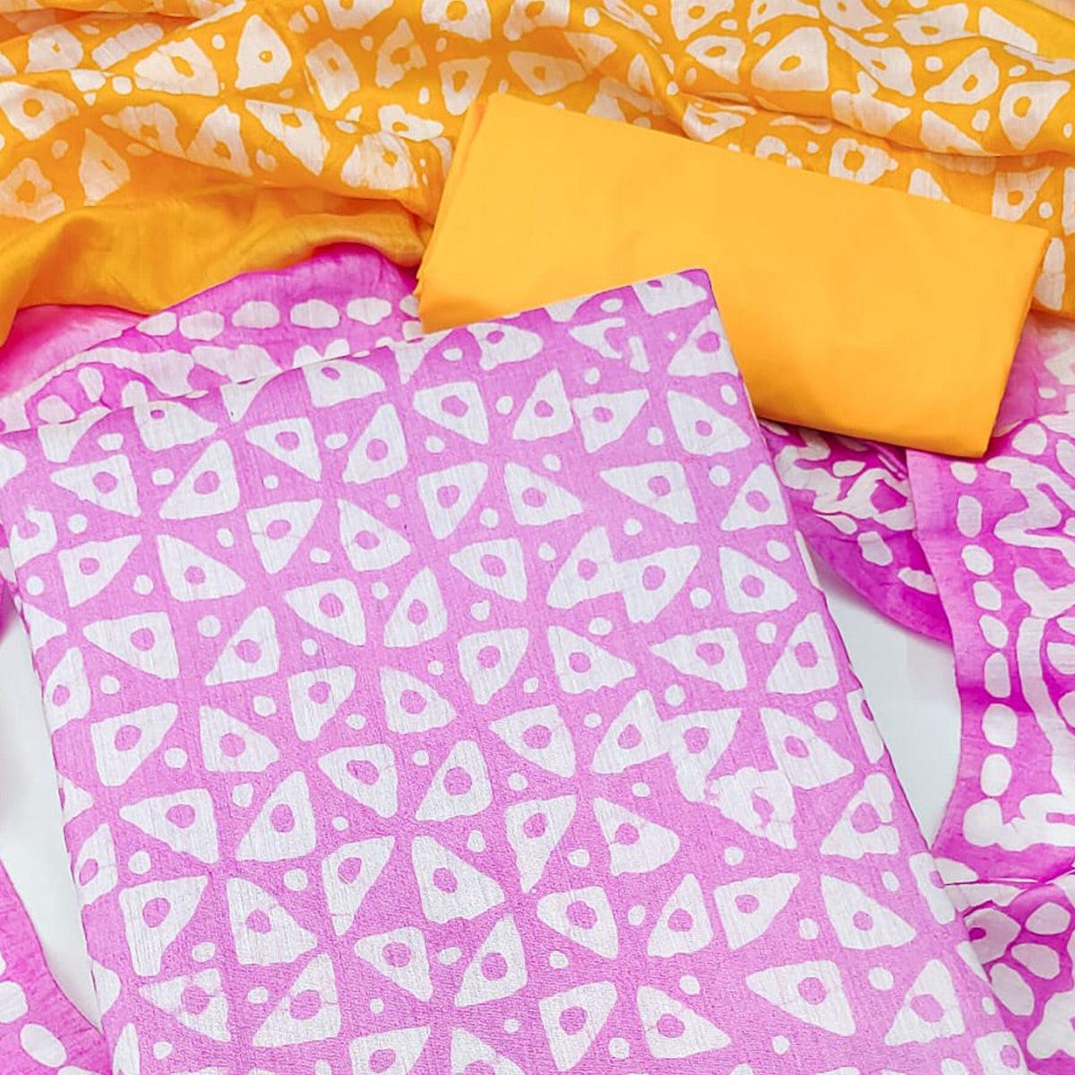 Lavender Geometric Printed Pure Cotton Dress Material - Peachmode