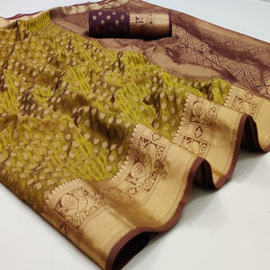 Lemon Green Festive Wear Woven Silk Saree With Jacquard Border - Peachmode