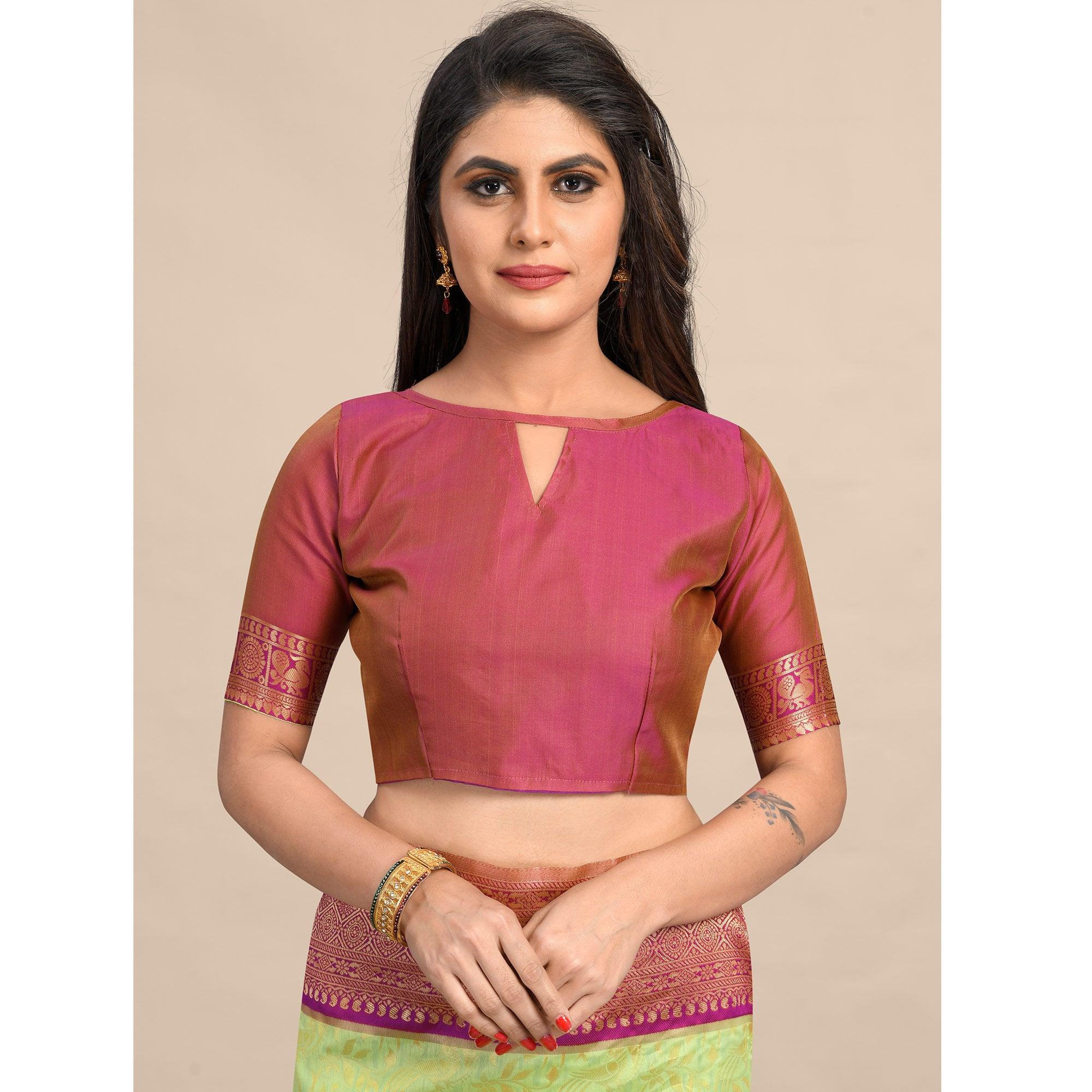Lemon-Pink Festive Wear Rich Woven Border Soft Banarasi Silk Saree - Peachmode