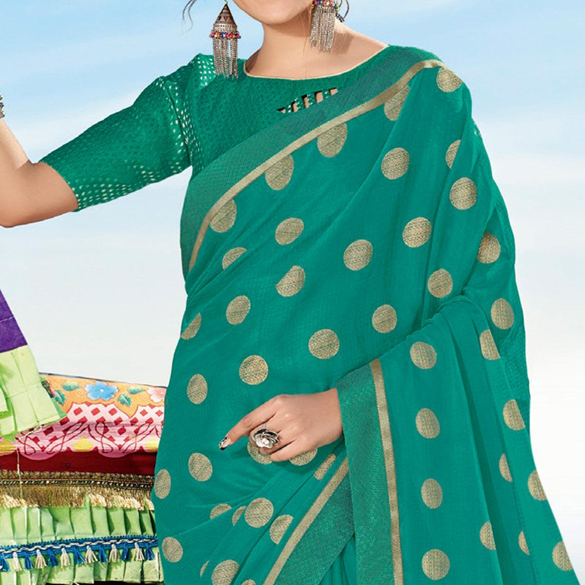 Light Blue Casual Wear Printed Chiffon Saree - Peachmode