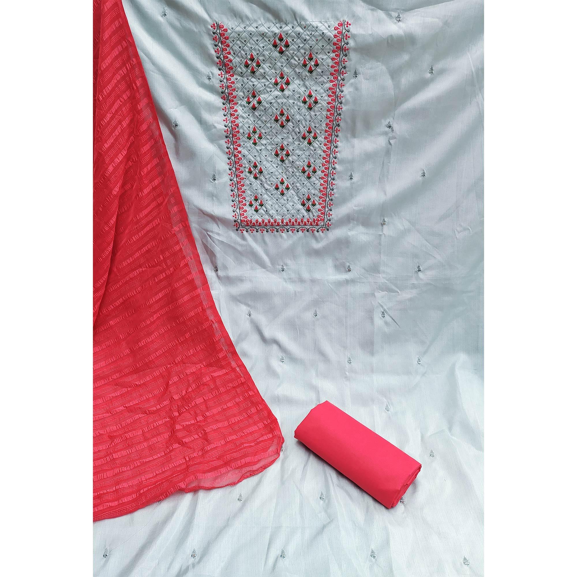 Light Blue Casual Wear Sequence Embroidered Silk Dress Material - Peachmode
