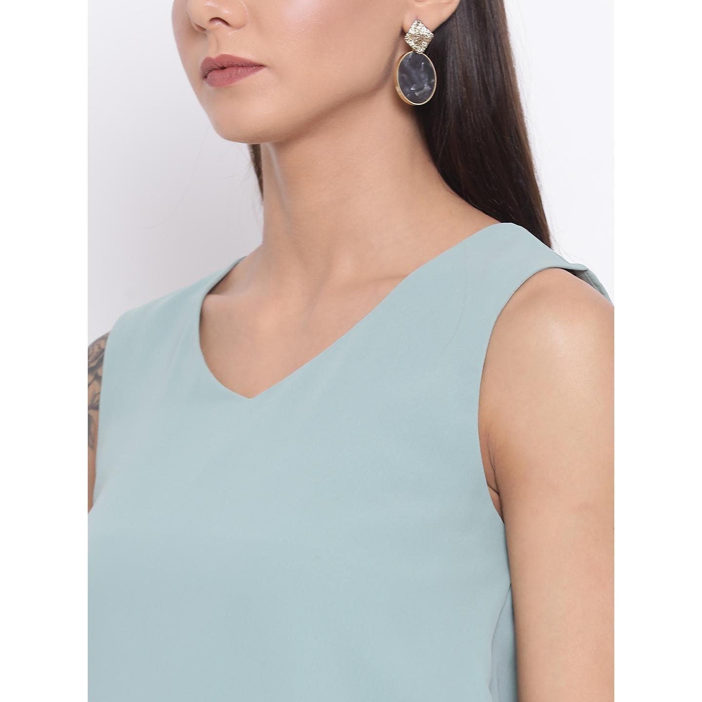 Light Blue Colored Casual Wear Polyester Falre Dress - Peachmode