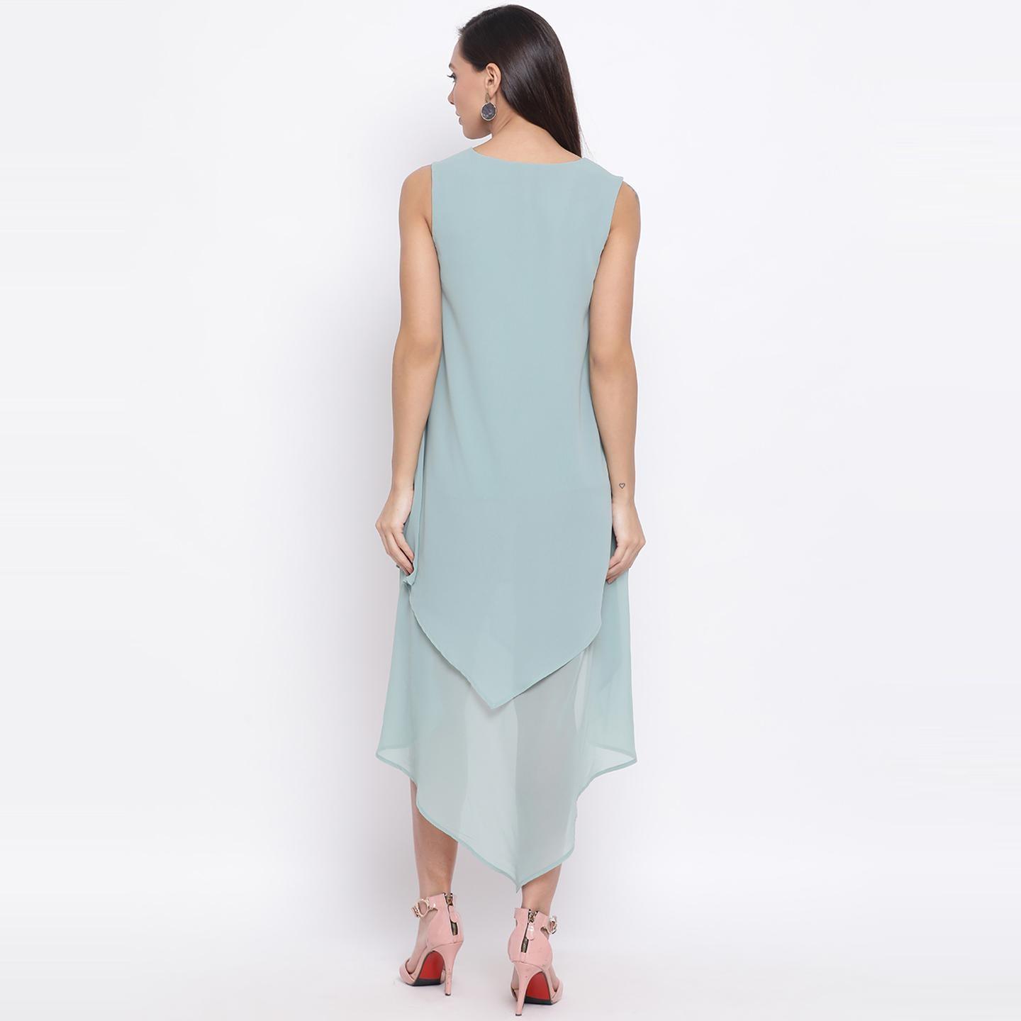 Light Blue Colored Casual Wear Polyester Falre Dress - Peachmode