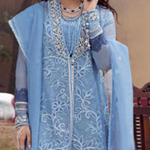 Light Blue Embroidered With Embellished Net Pakistani Suit - Peachmode