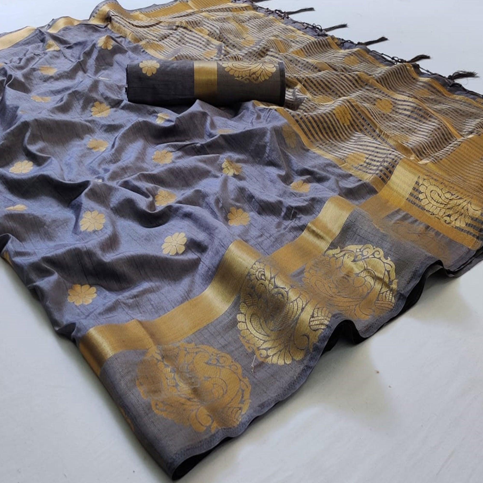 Light Blue Festive Wear Zari Butta Woven Art Raw Silk Saree - Peachmode