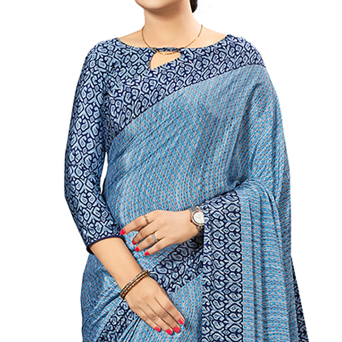Light Blue Wear Printed Crepe Saree - Peachmode