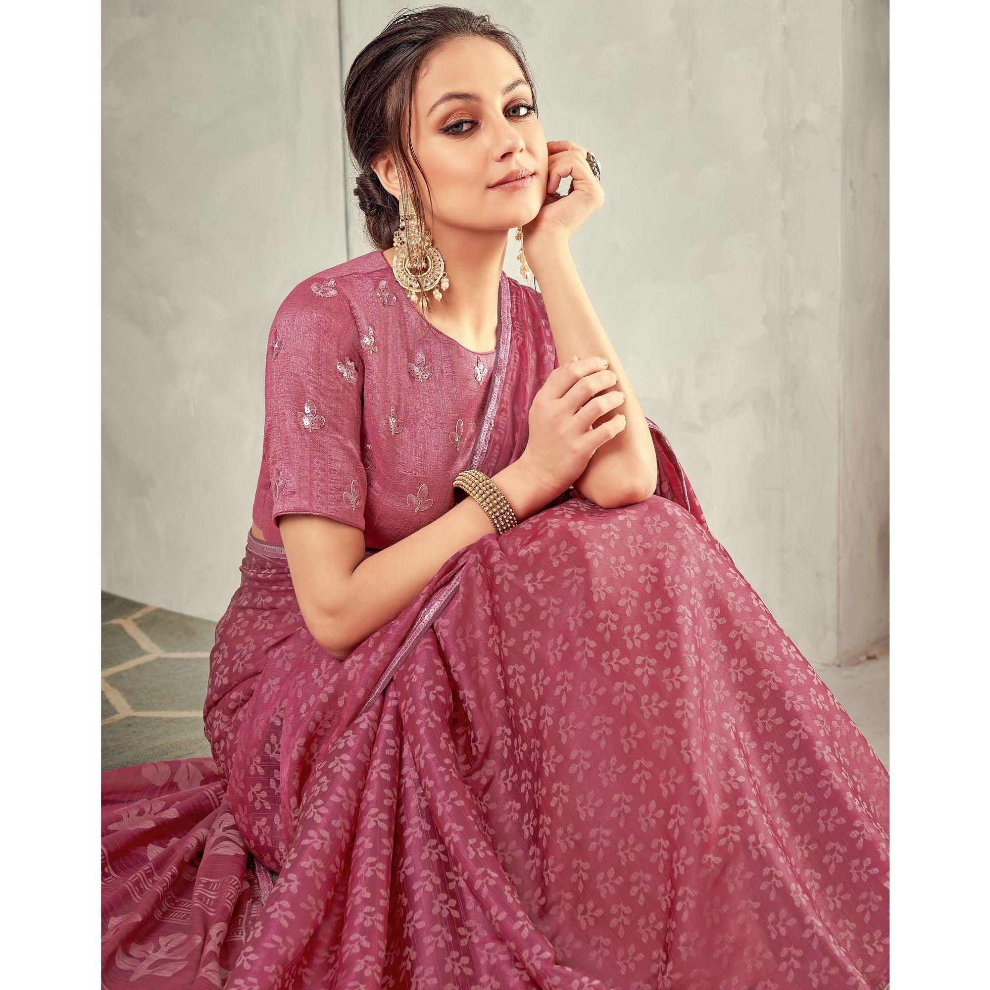 Light Brown Festive Wear Print With Lace Border Brasso Silk Saree - Peachmode