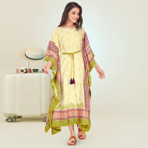 Light Green Casual Wear Floral Digtial Printed Modal Kaftan Kurti - Peachmode