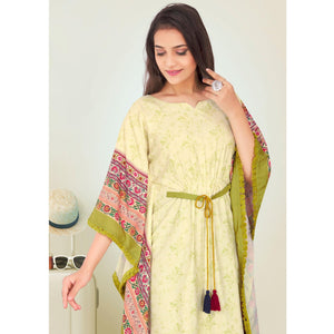 Light Green Casual Wear Floral Digtial Printed Modal Kaftan Kurti - Peachmode