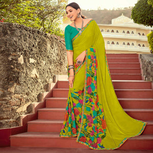 Light Green Casual Wear Printed Georgette Saree - Peachmode