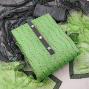 Light Green Casual Wear Sequence Embroidered Chanderi Dress Material - Peachmode