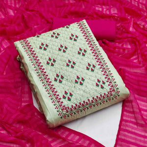Light Green Casual Wear Sequence Embroidered Silk Dress Material - Peachmode