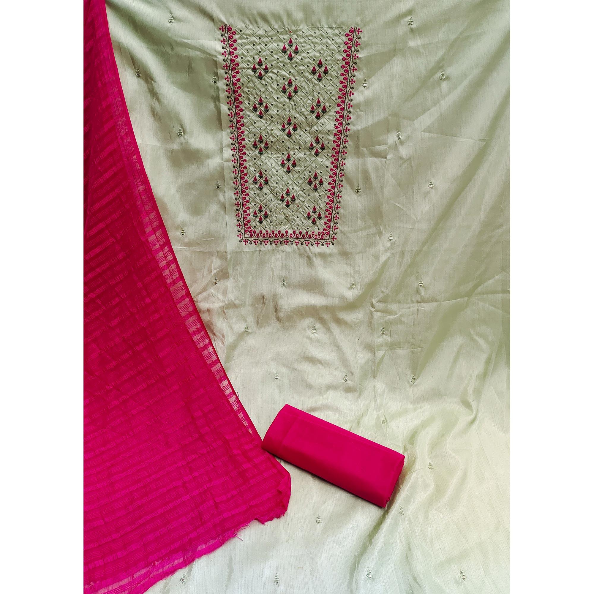 Light Green Casual Wear Sequence Embroidered Silk Dress Material - Peachmode