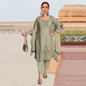 Light Green Embroidered Georgette Pakistani Suit - Peachmode