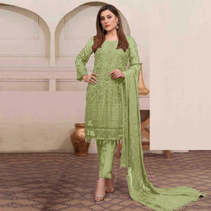 Light Green Embroidered Georgette Pakistani Suit - Peachmode