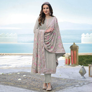 Light Green Embroidered With Embellished Georgette Salwar Suit - Peachmode