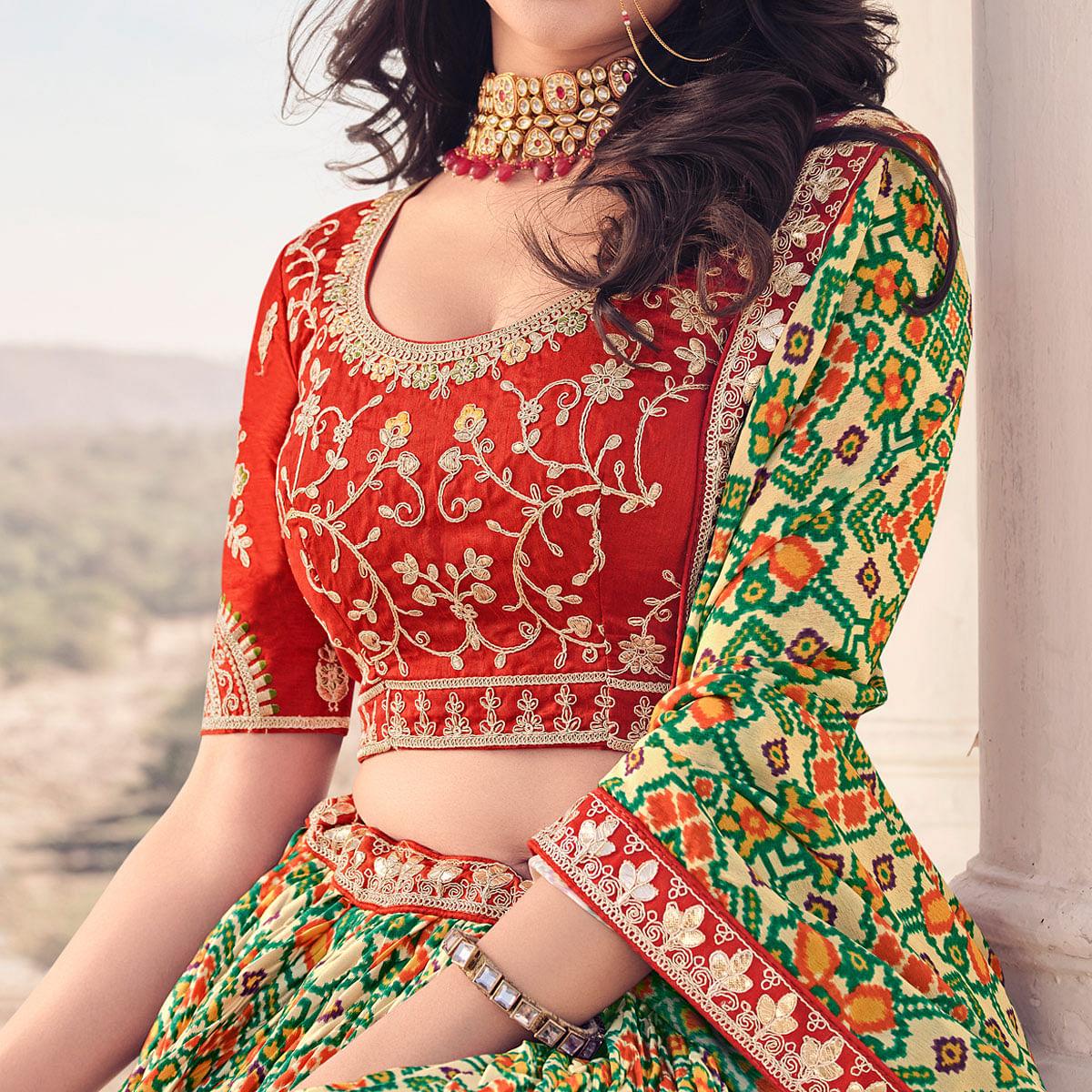 Light Green Festive Wear Satin Digital Geometrical Printed Lehenga Choli - Peachmode