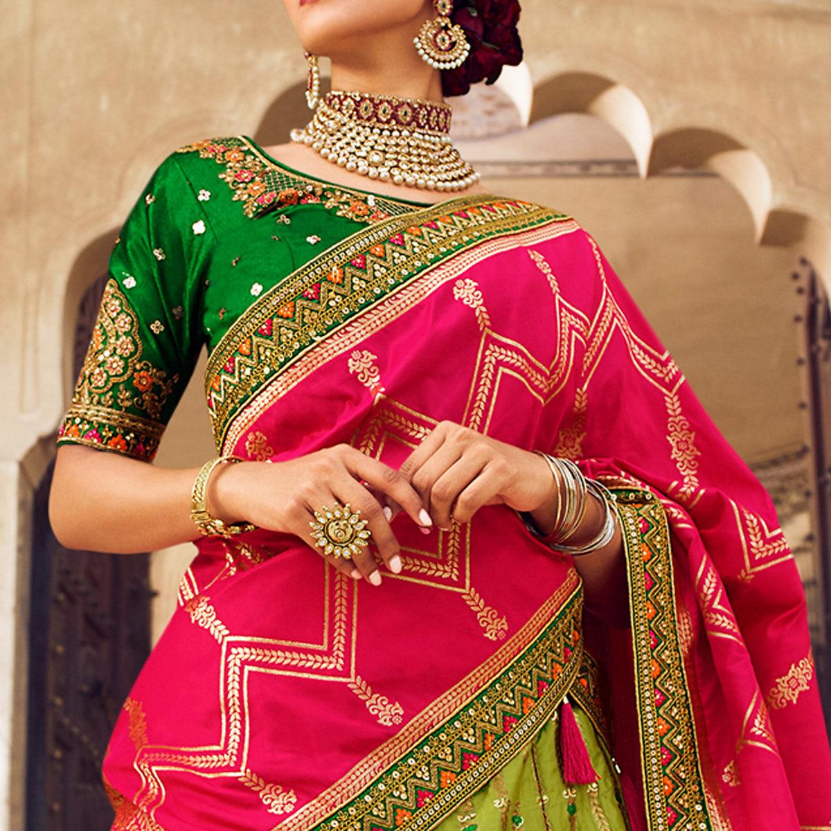 Light Green Festive Wear Woven Heavy Banarasi Silk Lehenga Choli - Peachmode