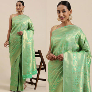 Light Green Festive Wear Woven Kanjivaram Silk Saree - Peachmode