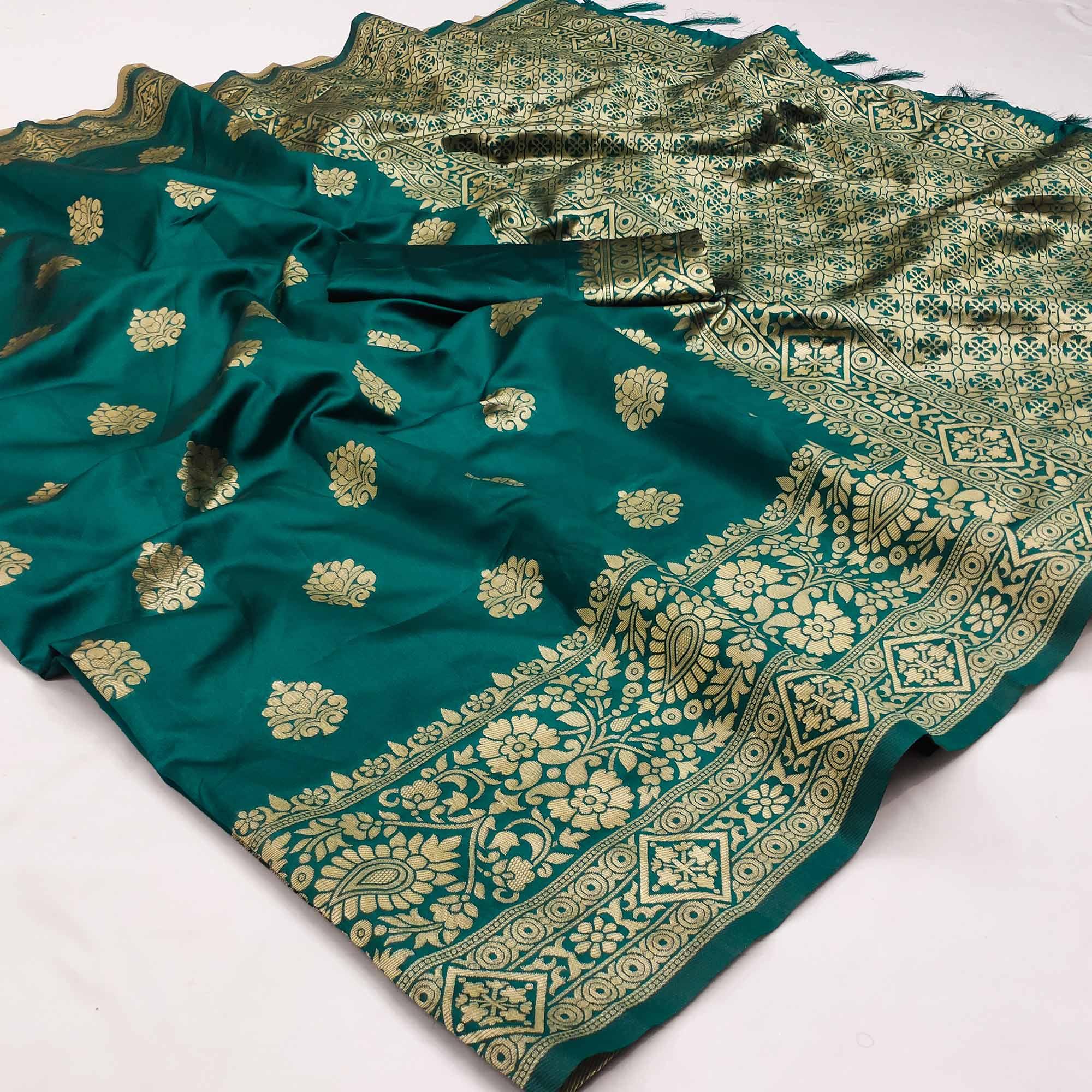 Light Green Festive Wear Woven Silk Saree - Peachmode