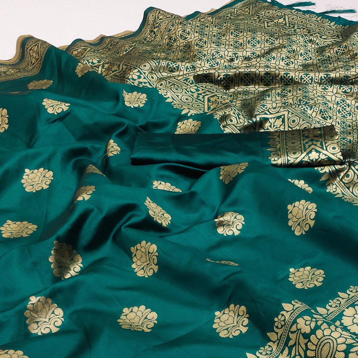 Light Green Festive Wear Woven Silk Saree - Peachmode