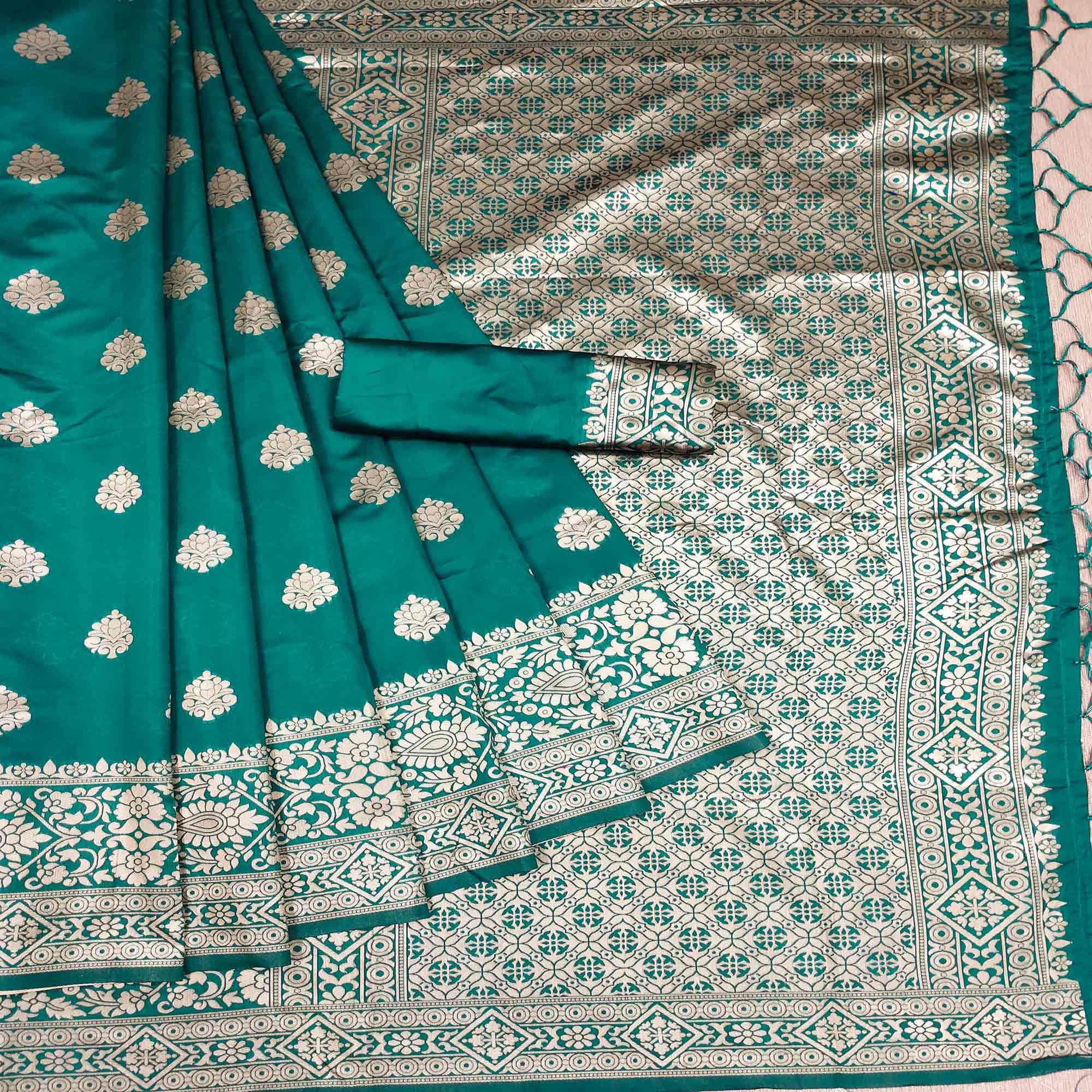 Light Green Festive Wear Woven Silk Saree - Peachmode