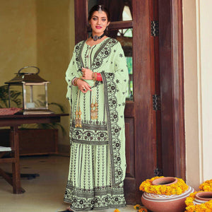 Light Green Partywear Designer Floral Embroidered Georgette Palazzo Suit - Peachmode