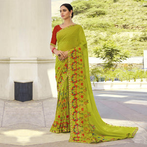 Light Green Partywear Printed Georgette Saree - Peachmode